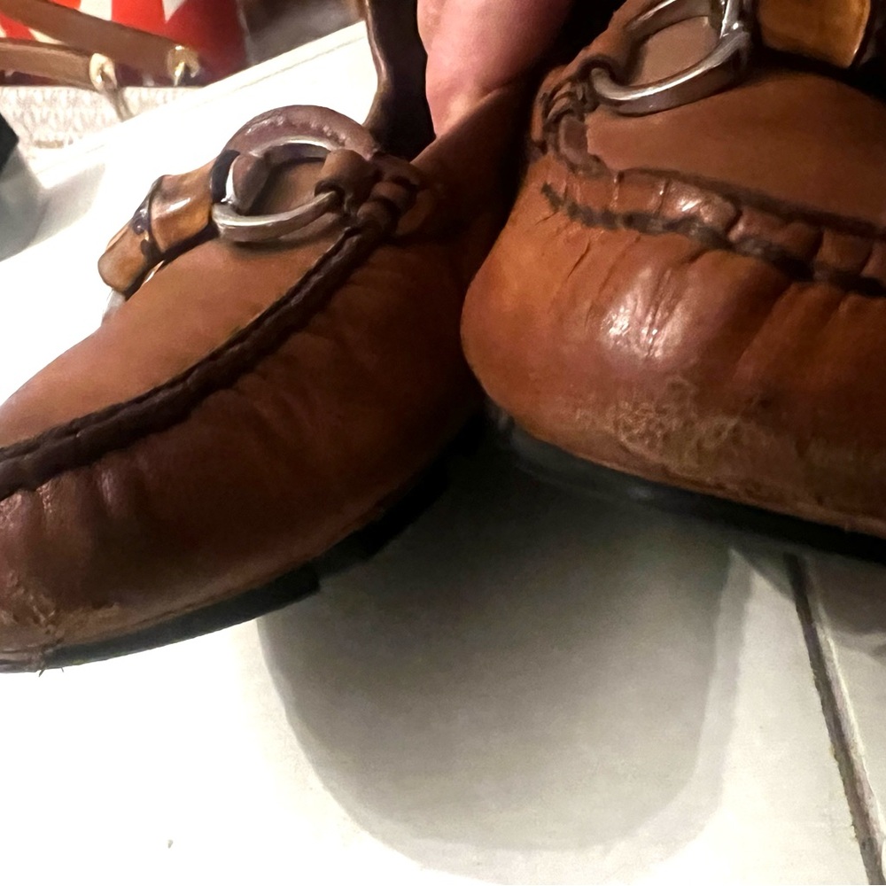 Gucci Driving Horsebit AccentToggle Brown Leather Ballet Shoes Size 38 - Picture 4 of 13